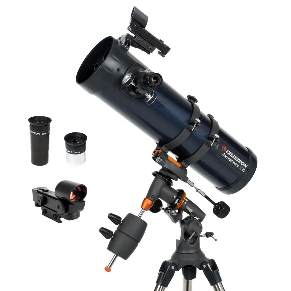 Celestron AstroMaster 130EQ Newtonian Reflector Telescope – 130mm Aperture with German Equatorial Mount for Beginners