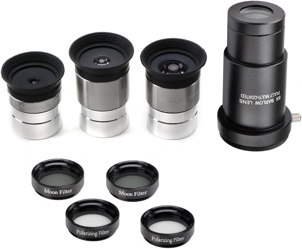 1.25-Inch Telescope Eyepiece & Filter Kit – Multi-Focal Fully Multi-Coated Optics Set with Barlow Lens & Planetary Filters