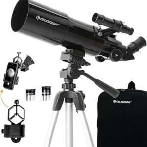 Celestron Travel Scope 80 Portable Refractor Telescope Kit – 80mm Aperture for Planets & Deep Sky, Includes Smartphone Adapter & Backpack – Beginner Friendly