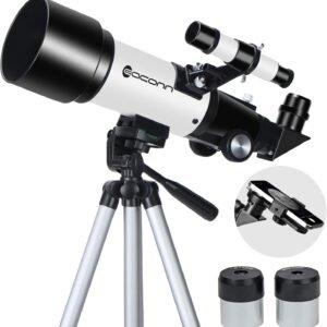 70mm Travel Refractor Telescope for Kids & Beginners – 400mm Focal Length Scope with AZ Mount & Tripod for Stargazing & Landscape Viewing (White)