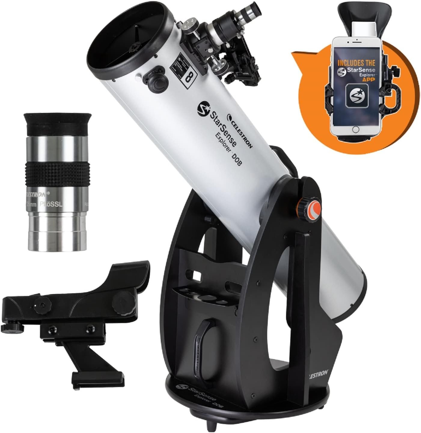 Celestron StarSense Explorer 8" Dobsonian Telescope – Large 203mm Aperture Reflector with Smartphone App Navigation for Deep-Sky & Planetary Viewing