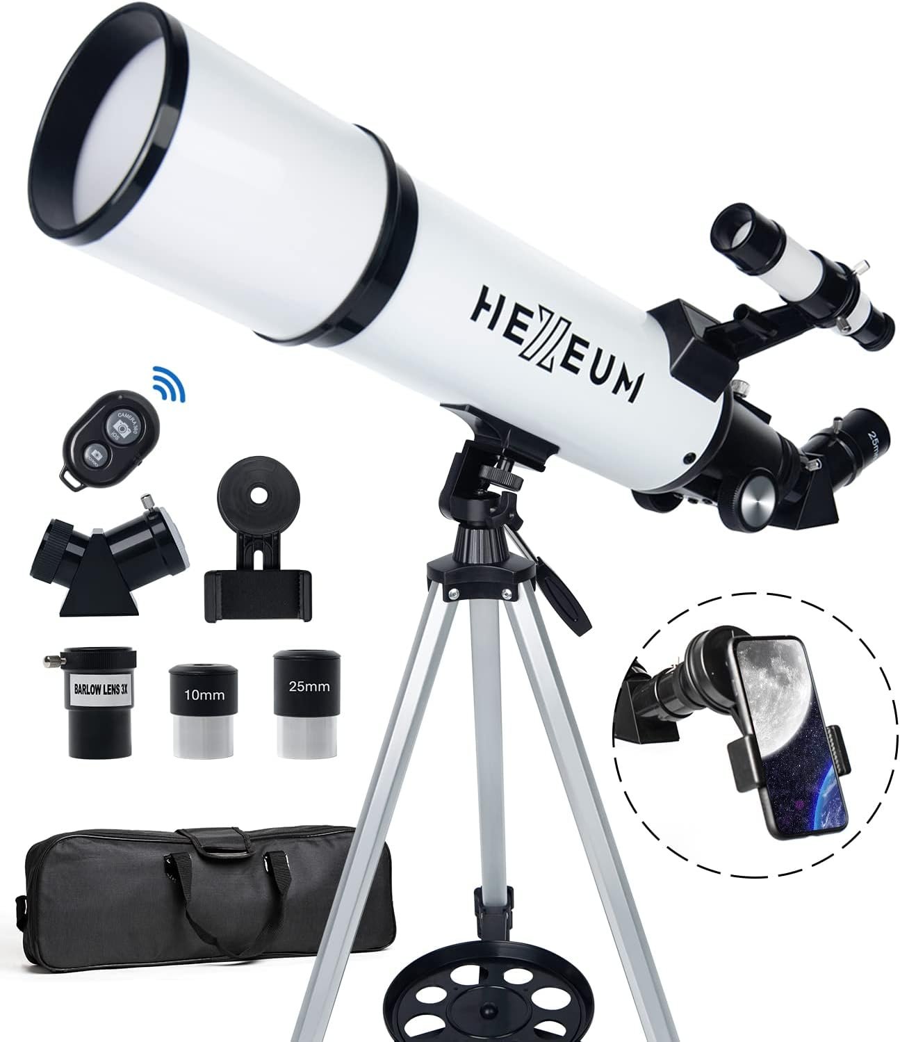 80mm Refractor Telescope for Adults & Beginners – 600mm Focal Length Travel Telescope with AZ Mount, Phone Adapter, Bluetooth Remote & Backpack