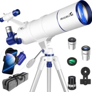 90mm Refractor Telescope for Adults & Kids – 550mm Portable Travel Scope with Tripod, Phone Adapter, Moon Filter & Carry Bag