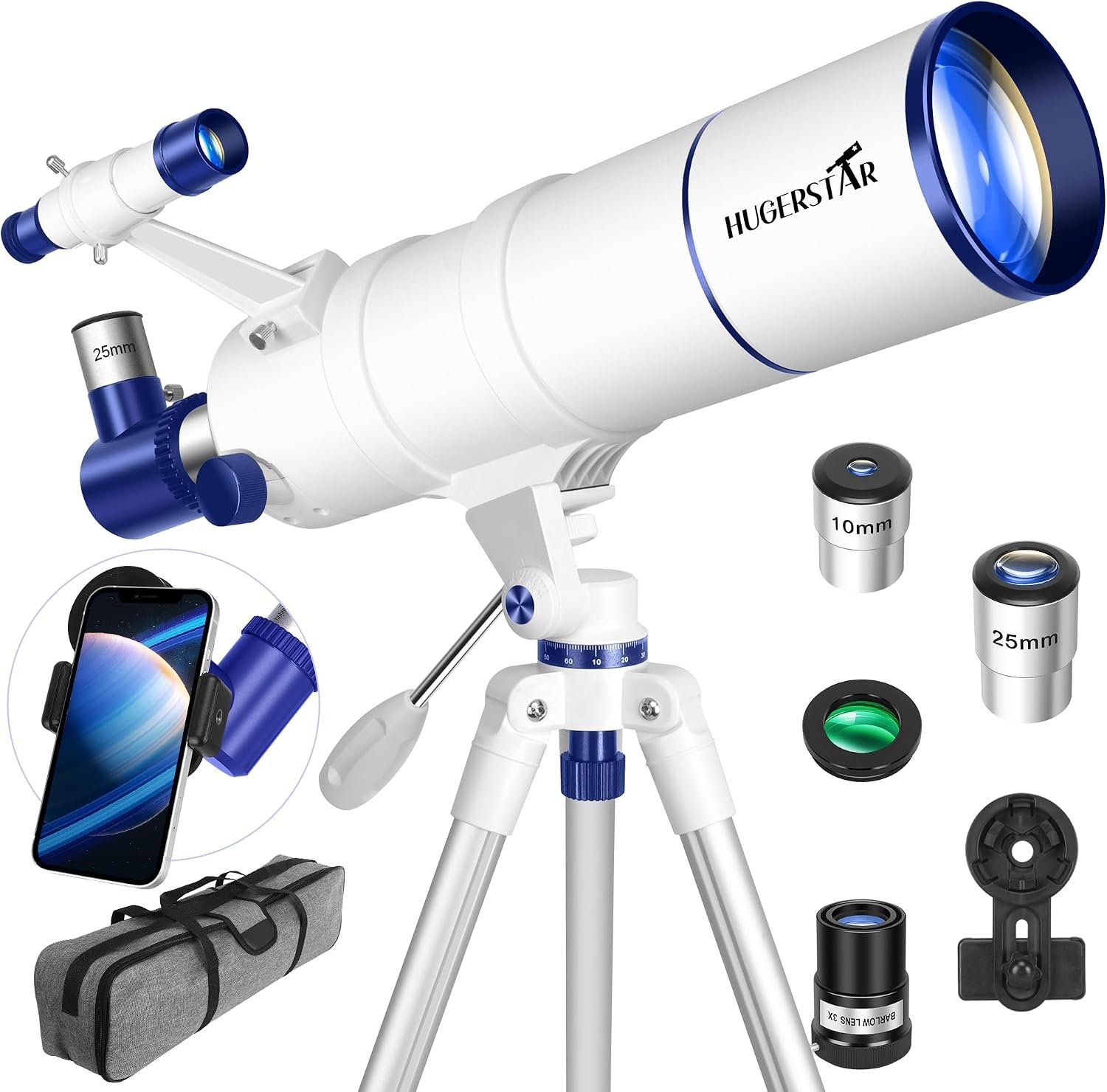 90mm Refractor Telescope for Adults & Kids – 550mm Portable Travel Scope with Tripod, Phone Adapter, Moon Filter & Carry Bag