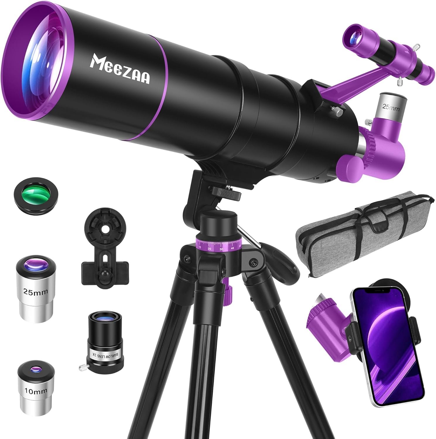 90mm Aperture 550mm Refractor Telescope for Adults & Beginners – High-Power Travel Scope with Tripod, Smartphone Adapter, Moon Filter & Carry Bag