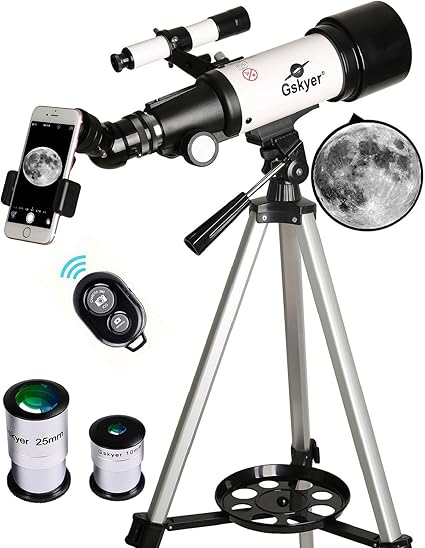 Gskyer 70mm Refractor Telescope – 400mm AZ Mount Astronomy Travel Scope for Kids & Beginners (Includes Carry Bag, Phone Adapter & Wireless Remote)