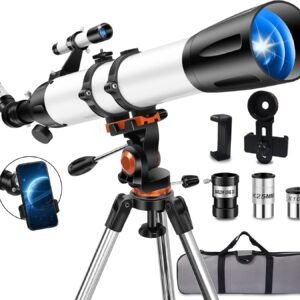 High-Powered 90mm Aperture 800mm Refractor Telescope for Adults & Beginners – 32X-240X Magnification Astronomy Scope with AZ Mount Tripod, Phone Adapter & Carry Bag