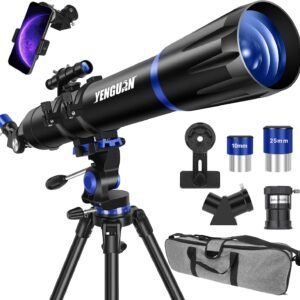 90mm Aperture 800mm Refractor Telescope for Adults & Kids – High-Powered Astronomy Scope with Stainless Steel Tripod, Phone Adapter & Carrying Bag