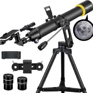 90mm Refractor Telescope for Adults & Beginners – 800mm High-Power Astronomy Telescope with AZ Mount Tripod & Smartphone Adapter