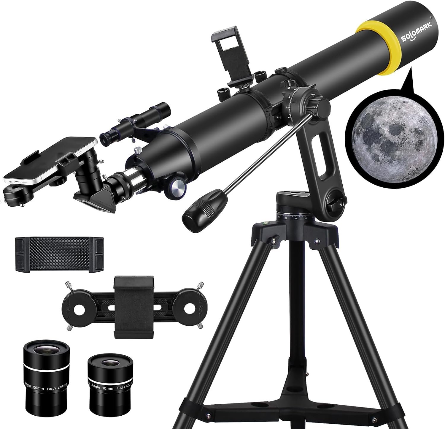 90mm Refractor Telescope for Adults & Beginners – 800mm High-Power Astronomy Telescope with AZ Mount Tripod & Smartphone Adapter