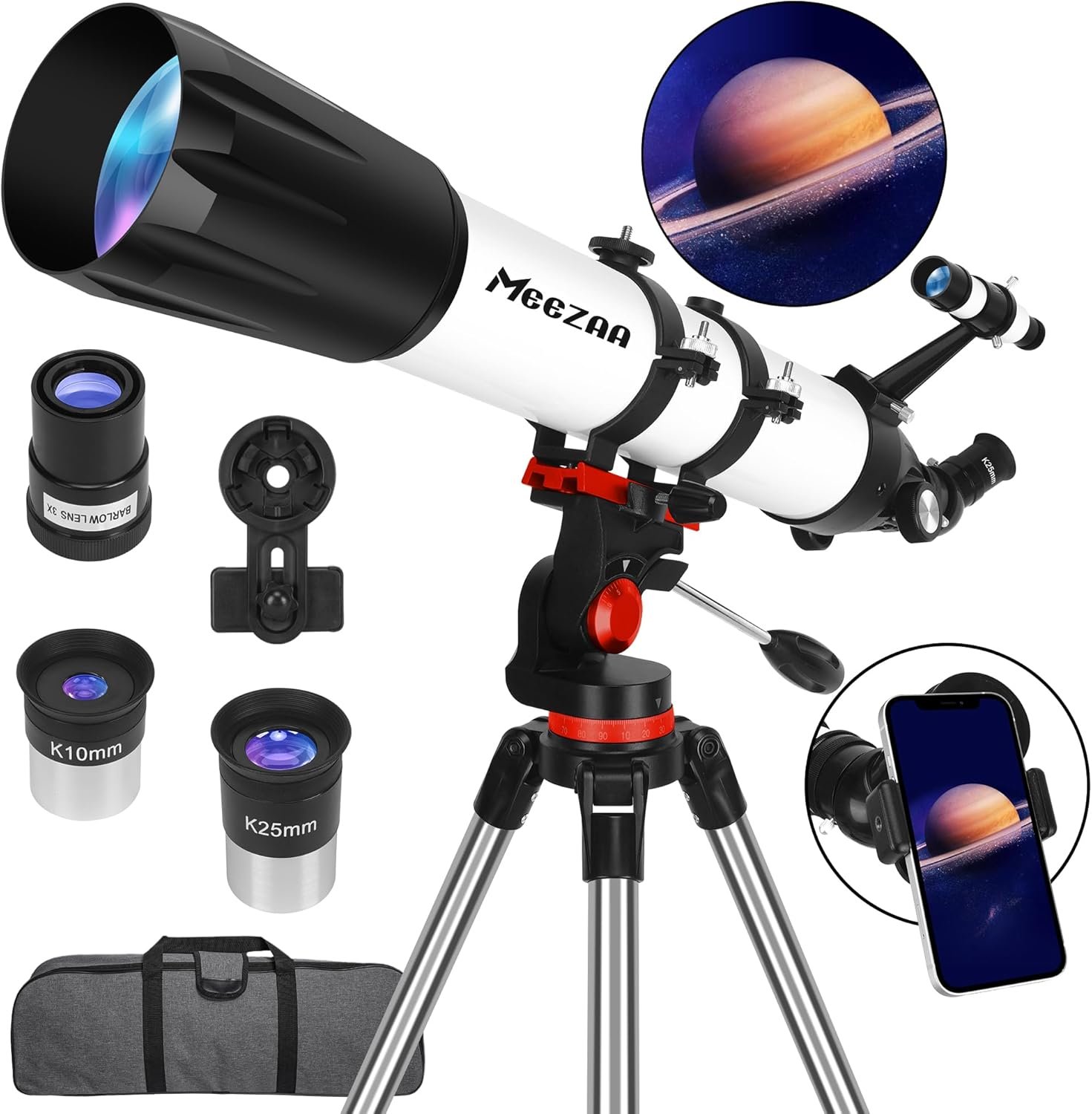 90mm Aperture 800mm Refractor Telescope for Adults & Beginners – Fully Multi-Coated Astronomy Telescope with AZ Mount, Phone Adapter & Carry Bag