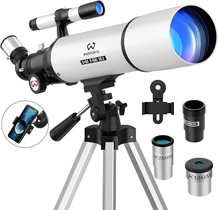 WOSPORTS 90mm Refractor Telescope (600mm Focal Length, 180x) – Portable Astronomy Scope for Beginners & Adults with Tripod, Phone Adapter & Carry Bag