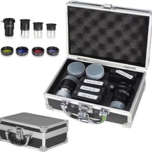 Astronomical Telescope Accessory Kit – 3 Plössl Eyepieces, 4-Piece Telescope Filter Set & 2X Barlow Lens