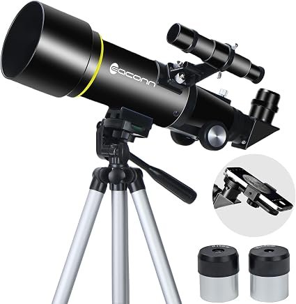70mm Refractor Travel Telescope (400mm Focal Length) with AZ Mount – Beginner Telescope for Kids & Adults