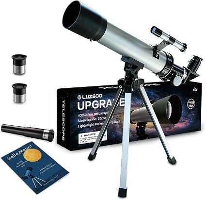 50mm Refractor Telescope for Kids & Beginners – 100x Magnification Portable Silver Stargazing Telescope with Adjustable Tripod