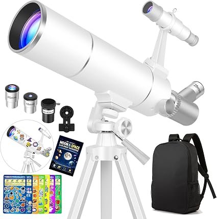 Hawkko 80mm Aperture Telescope for Kids & Beginners – 500mm Portable Refractor Stargazing Kit with Tripod & Backpack