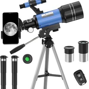 70mm Refractor Telescope for Adults & Kids – FMC Optics, 300mm Focal Length (15X–150X), Smartphone Adapter & Tripod, Portable Astronomy Travel Kit