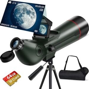 Smart Digital Telescope with 4K Astrophotography Camera & Dual Screens – Electronic Telescope Spotter Scope for Astronomy Beginners, Adults & Kids (Includes 64GB Card)