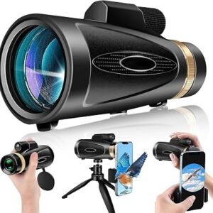 80x100 High-Power Monocular Telescope with Smartphone Adapter & Tripod – BAK4 Prism, FMC Lens for Bird Watching, Hiking & Camping