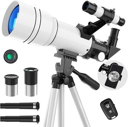 70mm Refractor Telescope for Kids & Adults – 300mm Focal Length (15X–150X) with Fully Multi-Coated Optics, Tripod, & Smartphone Adapter – Great Astronomy Gift for Beginners