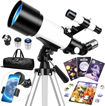 70mm Astronomy Refractor Telescope for Kids & Beginners – Easy Setup Travel Telescope with Bonus Space Puzzle Set