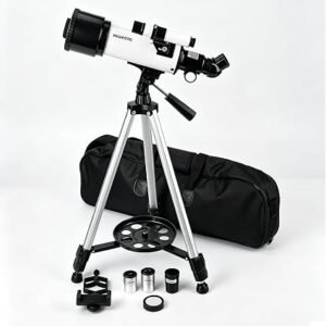 Portable 70mm Refractor Telescope for Beginners – 400mm Focal Length, 16X–120X Magnification | Includes AZ Mount, Tripod, Phone Adapter & Carry Bag