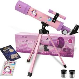 Pink & Purple 50mm Kids Telescope (100x Magnification) – Includes DIY Unicorn Stickers & Astronomy Accessories for Beginners