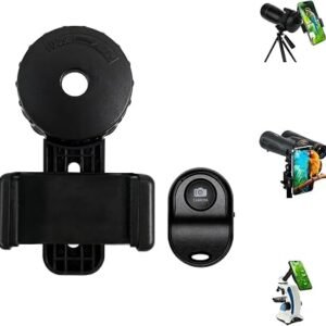 360° Rotating Phone Telescope Adapter with Wireless Shutter Fits 16–50mm Eyepieces for Telescopes, Spotting Scopes & Microscopes