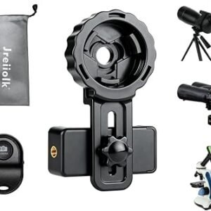 Universal Phone Adapter for Binoculars & Telescopes – 360° Rotation, Fits 16–50mm Eyepieces, Clip Lock Clamp for Microscope & Spotting Scope (Includes Wireless Shutter)