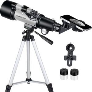 70mm Portable Astronomical Refractor Telescope with Tripod & Phone Mount – Silver