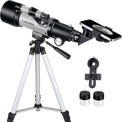 70mm Portable Astronomical Refractor Telescope with Tripod & Phone Mount – Silver