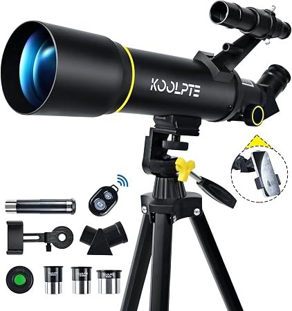 Koolpte 70mm/400mm Travel Refractor Telescope for Kids & Beginners (Black)