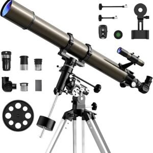 NACATIN 90mm/1000mm Professional Astronomy Telescope with Dual Slow-Motion Tracking