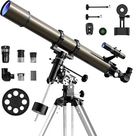 NACATIN 90mm/1000mm Professional Astronomy Telescope with Dual Slow-Motion Tracking