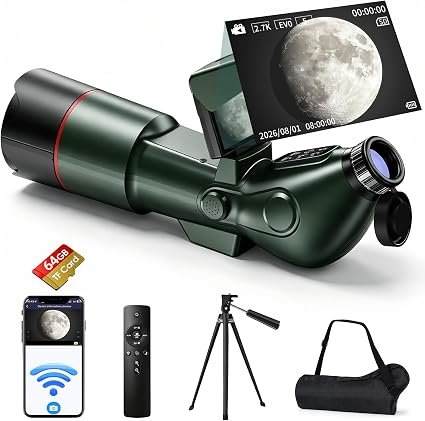 4K Digital Smart Telescope with 3" Flip Screen & Remote Control – Electronic Astrophotography Telescope for Beginners, Adults & Kids (Includes 64GB Card & App Control)