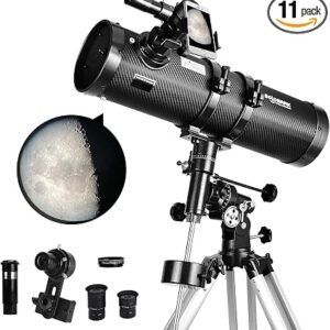 130EQ Newtonian Reflector Telescope for Adults – Professional Astronomy Telescope with 1.5x Barlow Lens, Smartphone Adapter & Moon Filter