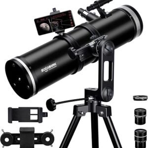 SOLOMARK 130mm Astronomical Telescope with 650mm Focal Length – Alt-Az Mount with Fine Adjustment, Dual Phone Adapters & Moon Filter for Adults & Beginners