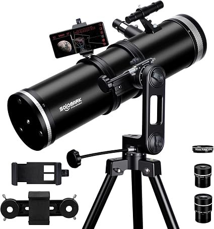 SOLOMARK 130mm Astronomical Telescope with 650mm Focal Length – Alt-Az Mount with Fine Adjustment, Dual Phone Adapters & Moon Filter for Adults & Beginners